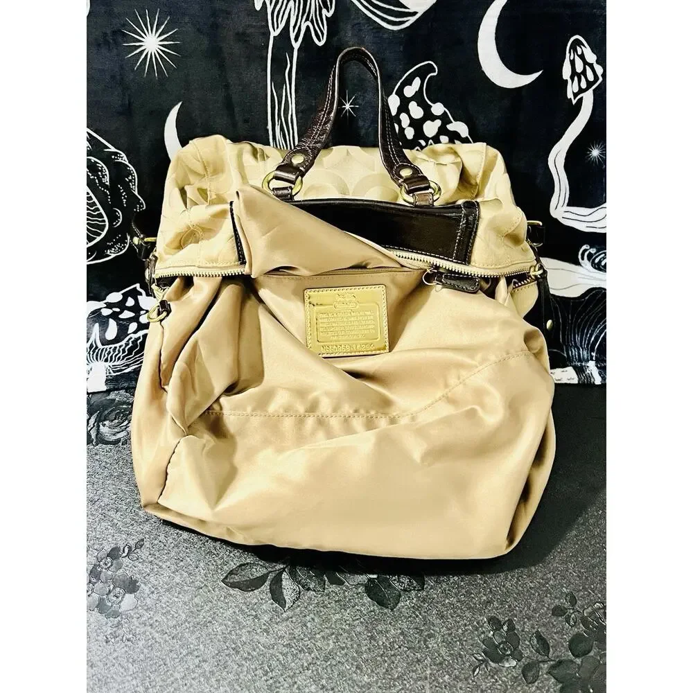 Coach Madison Audrey Op Art Khaki Brown Satchel 14294 Leather Trim Gold
